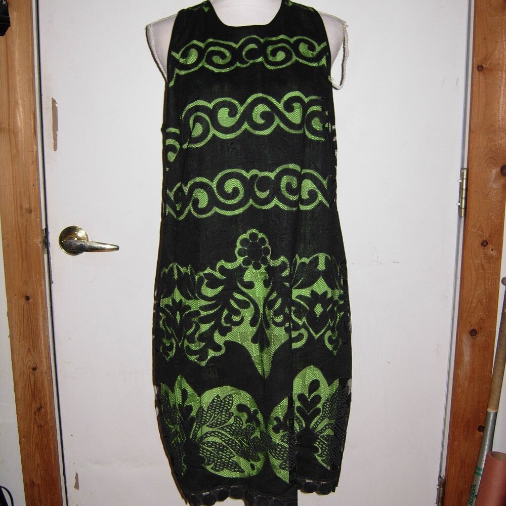 Ivy + Blu Black Lace Neon Green Dress 16